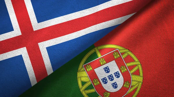 İzlanda ve Portekiz iki bayraklar tekstil kumaş, kumaş doku