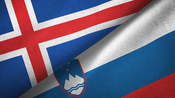Iceland and Slovenia two flags textile cloth, fabric texture