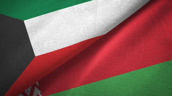 Kuwait and Belarus two flags textile cloth, fabric texture — Stock Photo, Image