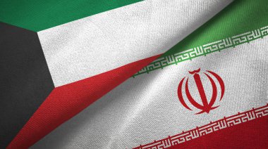 Kuveyt ve İran iki bayrak tekstil kumaş, kumaş doku