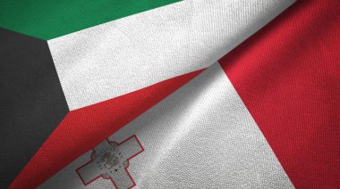 Kuwait and Malta two flags textile cloth, fabric texture clipart
