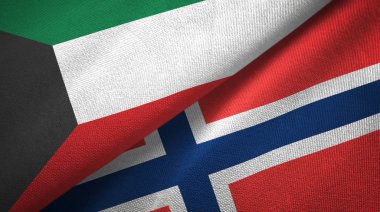 Kuveyt ve Norveç iki bayrak tekstil kumaş, kumaş doku