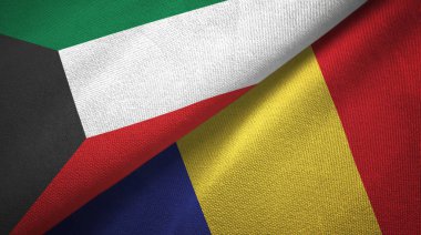 Kuveyt ve Romanya iki bayrak tekstil kumaş, kumaş doku