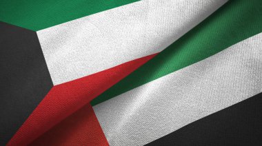 Kuveyt ve Birleşik Arap Emirlikleri iki bayrak tekstil kumaş, kumaş doku