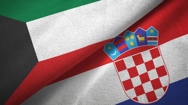 Kuveyt ve Hırvatistan iki bayrak tekstil kumaş, kumaş doku