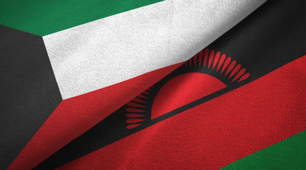 Kuwait and Malawi two flags textile cloth, fabric texture — Stock Photo, Image