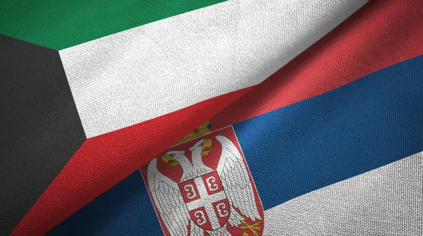 Kuveyt ve Sırbistan iki bayrak tekstil kumaş, kumaş doku — Stok fotoğraf