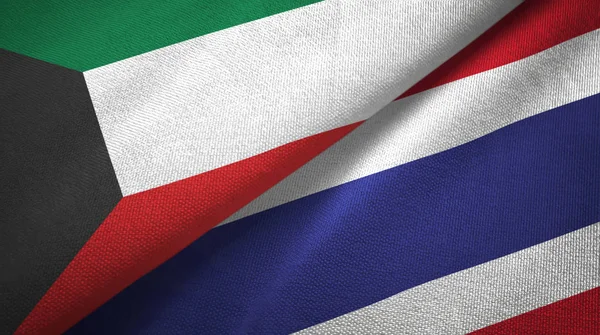 Kuwait och Thailand två flaggor textil tyg, tyg konsistens — Stockfoto