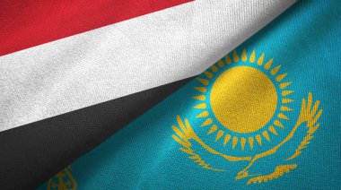 Yemen ve Kazakistan iki bayraklı kumaş, kumaş dokusu