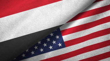 Yemen ve Amerika Birleşik Devletleri iki bayrak tekstil kumaşı, kumaş dokusu