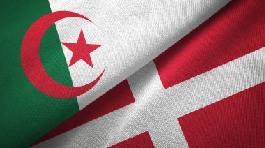 Cezayir ve Danimarka iki bayrak tekstil kumaş, kumaş doku