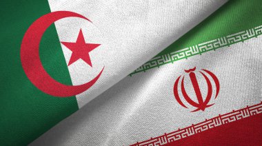 Cezayir ve İran iki bayrak tekstil kumaş, kumaş doku