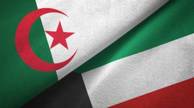 Cezayir ve Kuveyt iki bayrak tekstil kumaş, kumaş doku