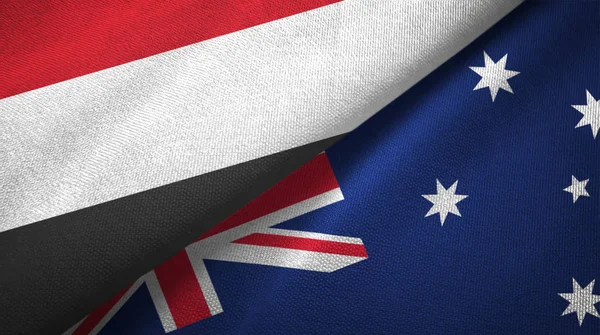 Yemen and Australia two flags textile cloth, fabric texture — Stock Photo, Image