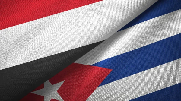 Yemen and Cuba two flags textile cloth, fabric texture — 스톡 사진