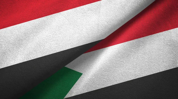 Yemen and Sudan two flags textile cloth, fabric texture — Stock Photo, Image