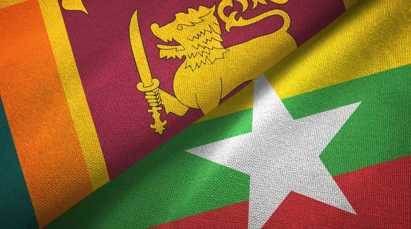 Sri Lanka en Myanmar twee vlaggen textiel doek, stof textuur — Stockfoto