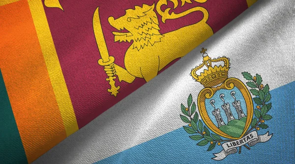 Sri Lanka y San Marino dos banderas tela textil, textura de la tela — Foto de Stock