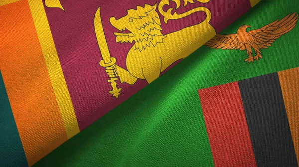 Sri lanka und zambia zwei flaggen textiltuch, textur — Stockfoto