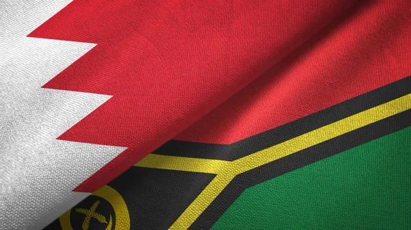 Bahréin y Vanuatu dos banderas tela textil, textura de la tela — Foto de Stock