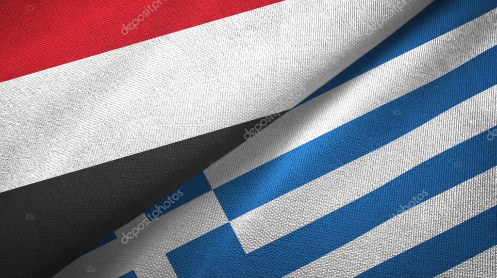 Yemen and Greece two flags textile cloth, fabric texture