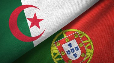 Cezayir ve Portekiz iki bayraklar tekstil kumaş, kumaş doku