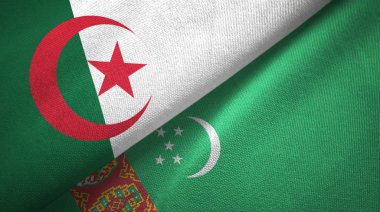 Cezayir ve Türkmenistan iki bayrak lı tekstil kumaş, kumaş doku