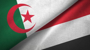 Cezayir ve Yemen iki bayrak tekstil kumaş, kumaş doku