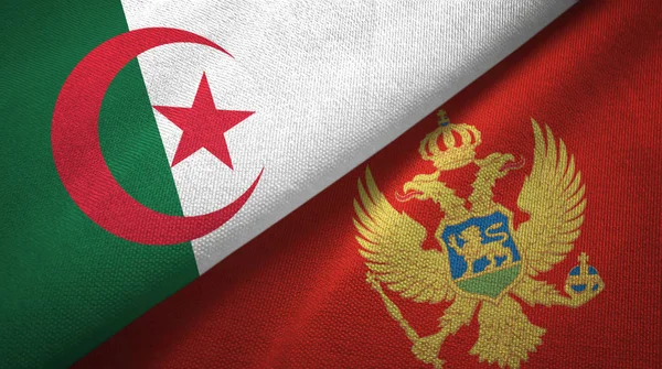 Algeriet och Montenegro två flaggor textil trasa, tyg konsistens — Stockfoto