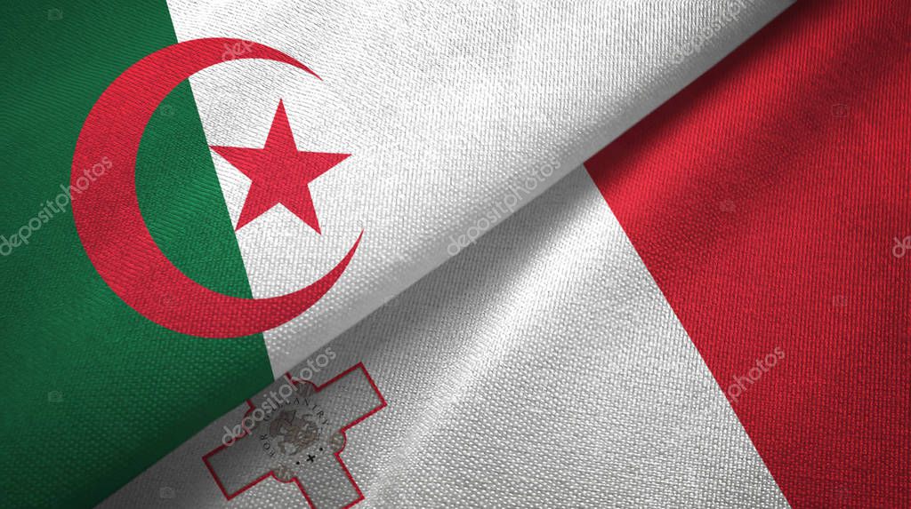 Algeria and Malta two flags textile cloth, fabric texture