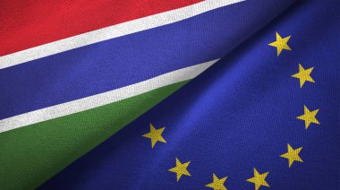 Gambiya ve Avrupa Birliği iki bayrak tekstil kumaş, kumaş doku