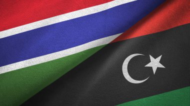 Gambiya ve Libya iki bayrak tekstil kumaş, kumaş doku