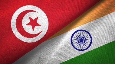 Tunus ve Hindistan iki bayraklar tekstil kumaş, kumaş doku