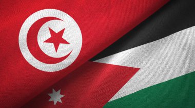 Tunus ve Ürdün iki bayraklar tekstil kumaş, kumaş doku