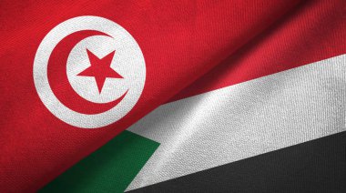 Tunus ve Sudan iki bayrak tekstil kumaş, kumaş doku