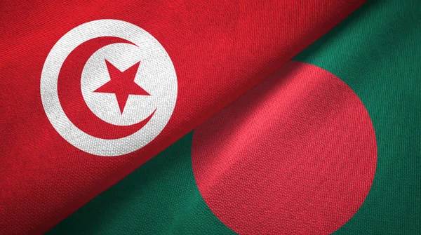 Tunisia and Bangladesh two flags textile cloth, fabric texture