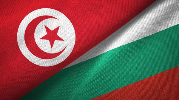 Tunus ve Bulgaristan iki bayraktekstil kumaş, kumaş doku — Stok fotoğraf