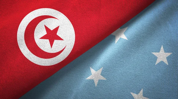 Туніс і Мікронезія два прапорці текстильна тканина, текстура тканини — стокове фото