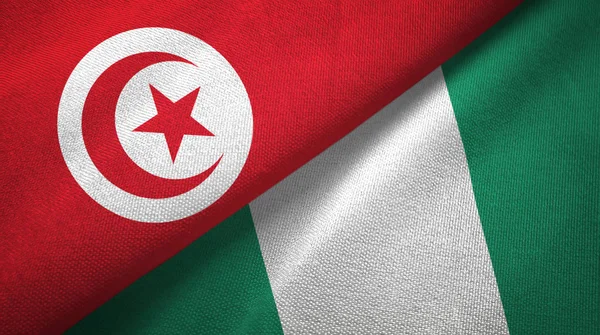 Tunézia és Nigéria két zászló Textil szövet, szövet textúra — Stock Fotó