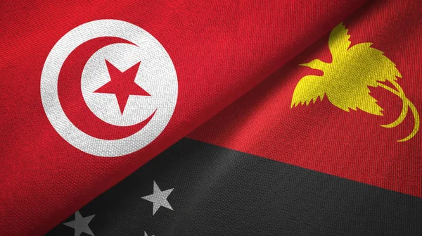 Tunisia and Papua New Guinea two flags textile cloth, fabric texture — Stock Photo, Image