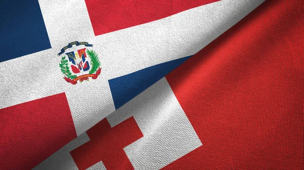 Dominican Republic and Tonga two flags textile cloth, fabric texture — Stock Photo, Image