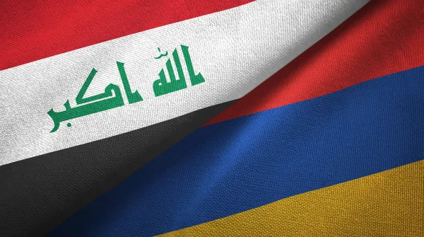 Irak und Armenien zwei Flaggen Textiltuch, Textilstruktur — Stockfoto