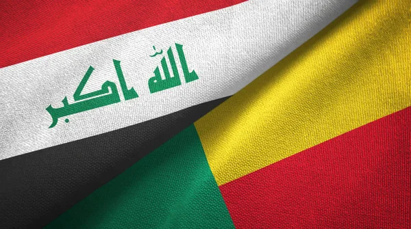 Irak und benin zwei flaggen textiltuch, textur — Stockfoto
