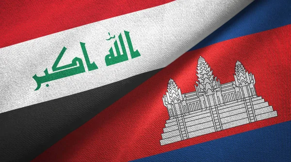 Irak und Kambodscha zwei Flaggen Textiltuch, Textilstruktur — Stockfoto