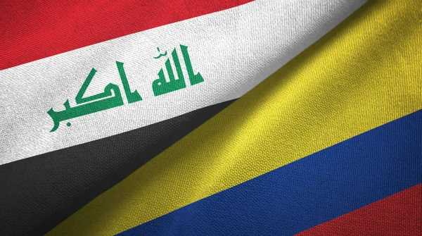 Irak und Kolumbien zwei Flaggen Textiltuch, Textiltextur — Stockfoto