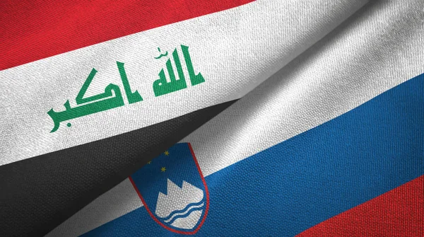Irak und Slowenien zwei Flaggen Textiltuch, Textiltextur — Stockfoto