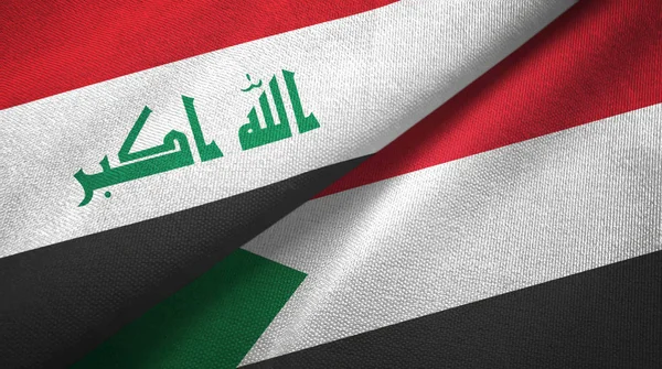 Irak dan Sudan dua bendera kain tekstil, tekstur kain — Stok Foto