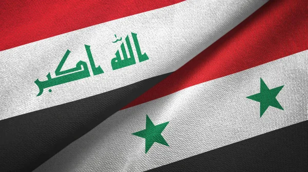 Irak och Syrien två flaggor textil trasa, tyg konsistens — Stockfoto