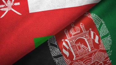 Umman ve Afganistan iki bayrak tekstil kumaş, kumaş doku 