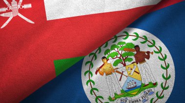 Umman ve Belize iki bayrak tekstil kumaş, kumaş doku 